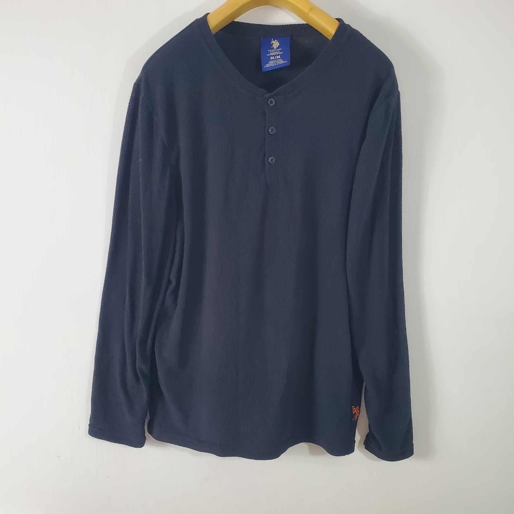 U.S.Polo Assn Navy Blue Thermal Henley Top 100% Polyester Loungewear